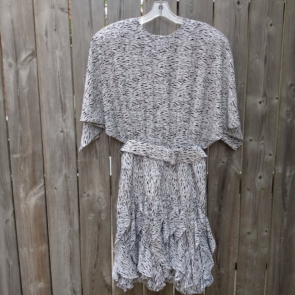 Vintage 80s Zebra Print Dress Size 13/14 Ribkoff Made in Canada Union Label